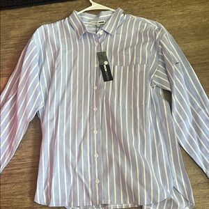 Fashion Nova Blue and White Striped Blouse